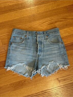 Levi's 501 Denim Shorts | Light Blue Frayed Hem Denim Shorts